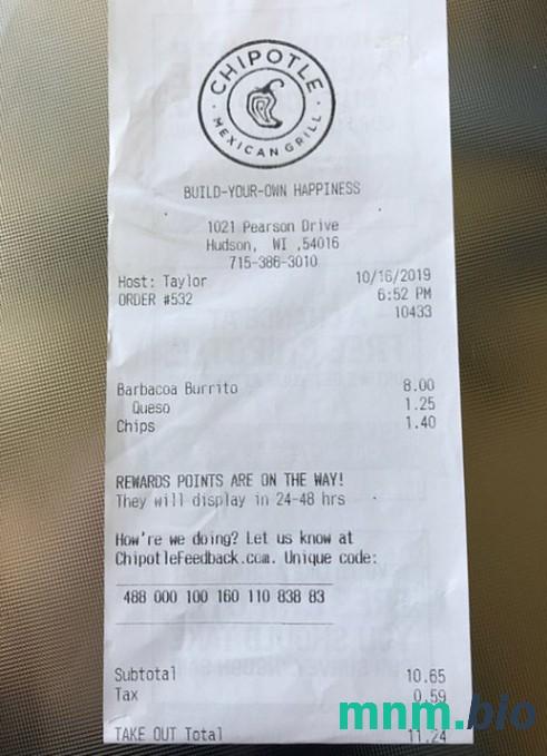 USA Chipotle Restaurant szablon pokwitowania płatności PSD